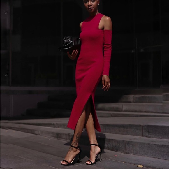 amazon the drop Dresses & Skirts - Cold-Shoulder Midi Dress in Burgundy